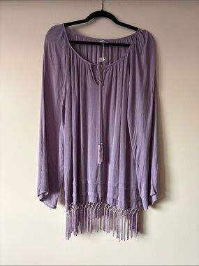 Beautiful Lavender Amour Vert Boho Tassel Fringe Peasant Tunic